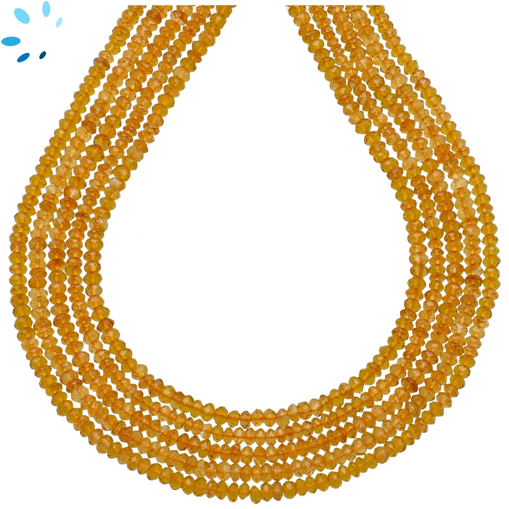 Citrine Micro Faceted Rondelle Center Drilled Beads 3-3.5mm - 14 Inch Strand