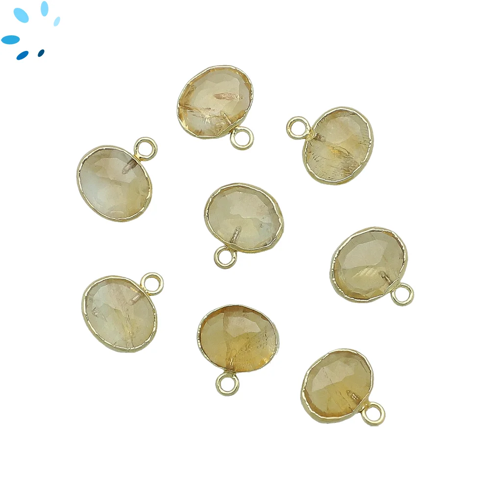 Citrine Oval Pendant Charm 10x8mm 18k Gold Electroplated - Set of 4