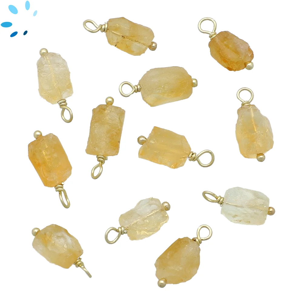 Citrine Rough Bezel Charm Pendant 8x5 - 10x7mm - 18k Gold Plated Sterling Silver - Set of 4