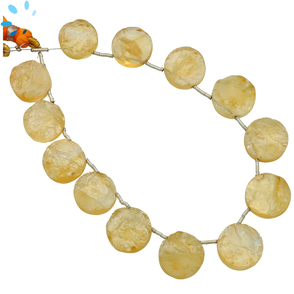 Citrine Rough Coin Top Drilled Beads 14mm - 8 Inch Strand