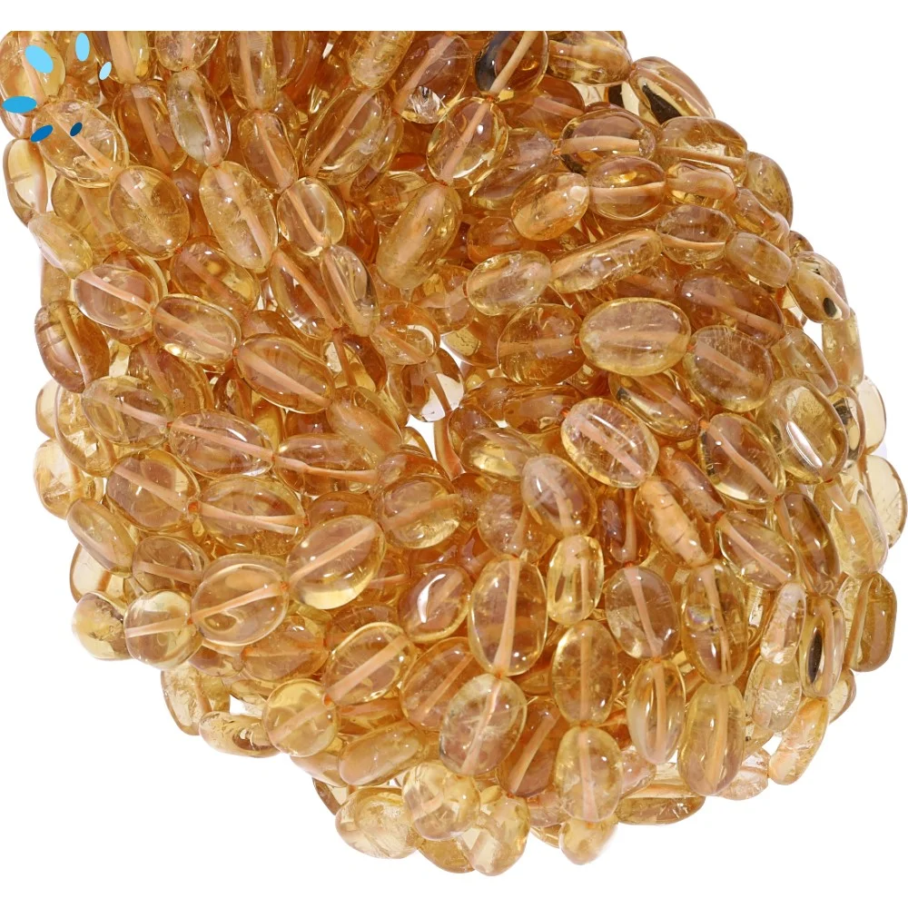 Citrine Smooth Oval Top to Bottom Drilled Beads 8x6 - 10x7mm - 14 Inch Strand