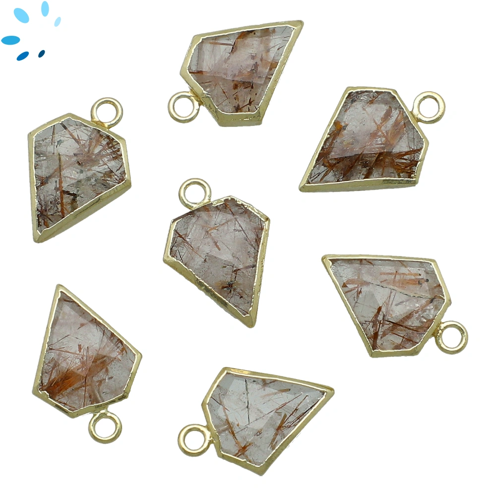 Copper Quartz Diamond Pendant Charm 14x12mm 18k Gold Electroplated - Set of 4 