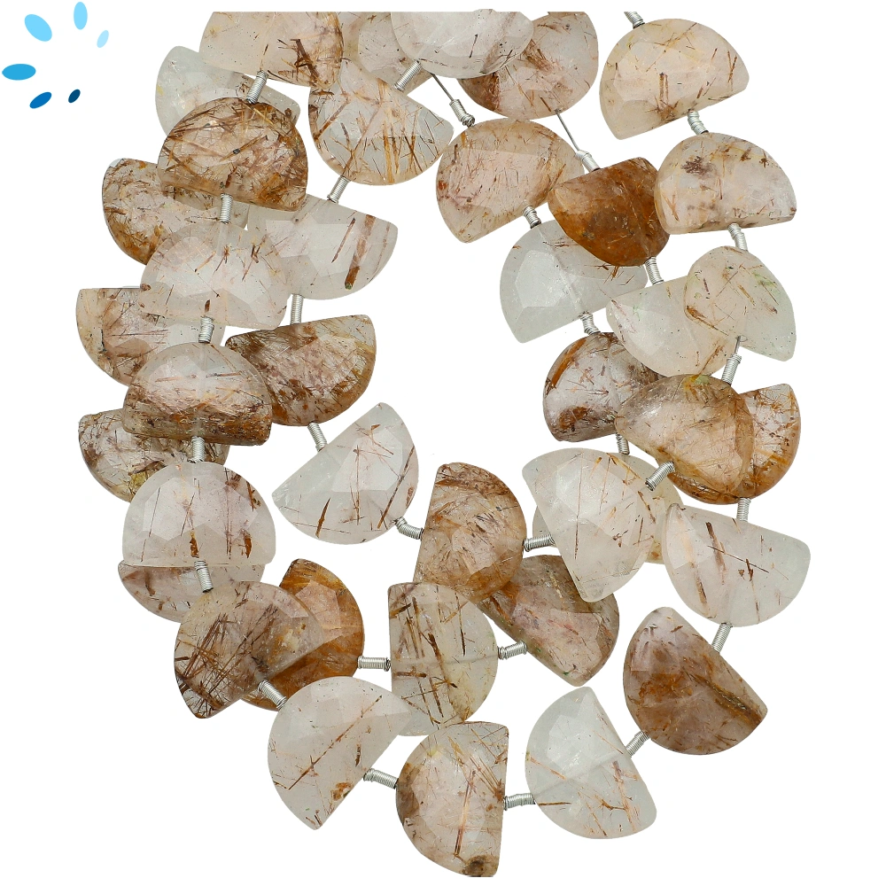 Copper Quartz Faceted Half Moon Top to Bottom Drilled Beads 15x10mm - 8 Inch Strand