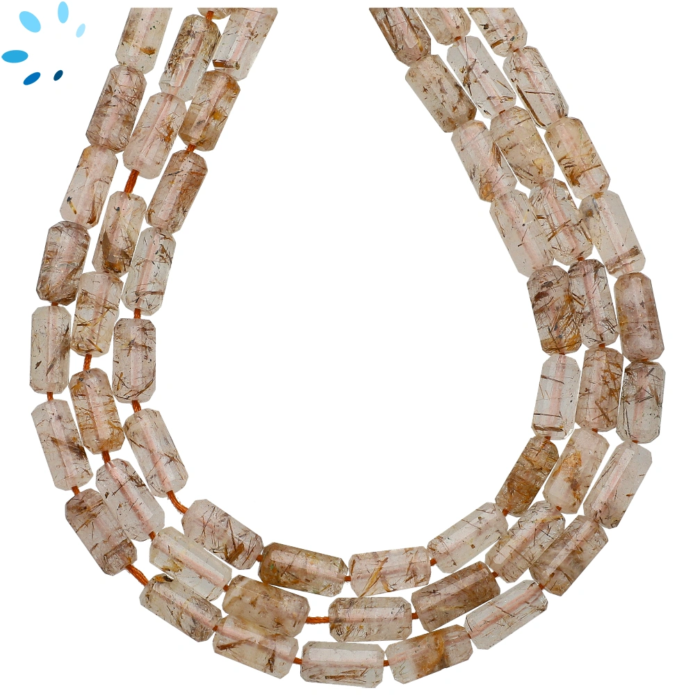 Copper Quartz Faceted Tube Top to Bottom Drilled Beads 10x5mm - 13 Inch Strand