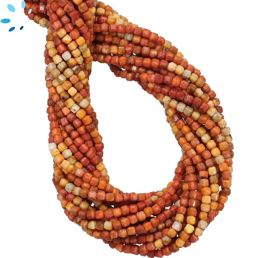 Coral Faceted Cube Top to Bottom Drilled Beads 2mm - 13 Inch Strand
