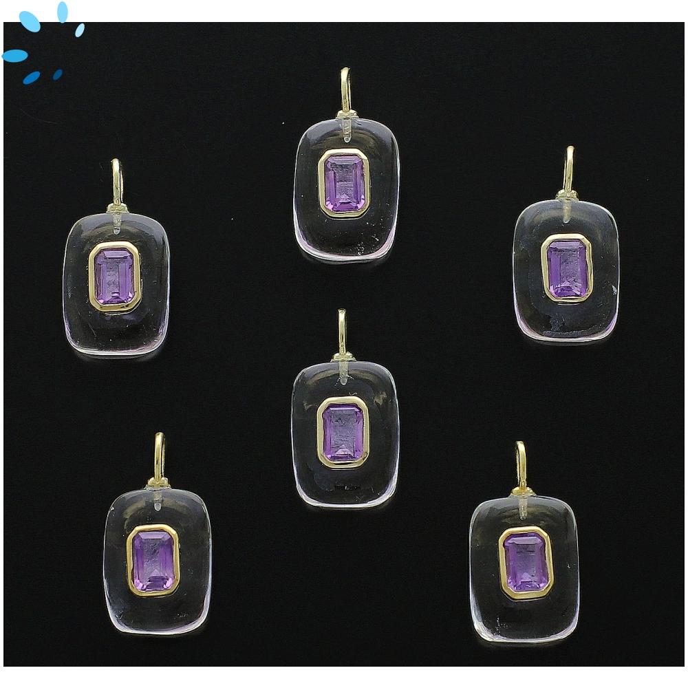 Crystal Quartz & Amethyst Rectangle Inlay Charm Pendant 15x11mm - 18k ...