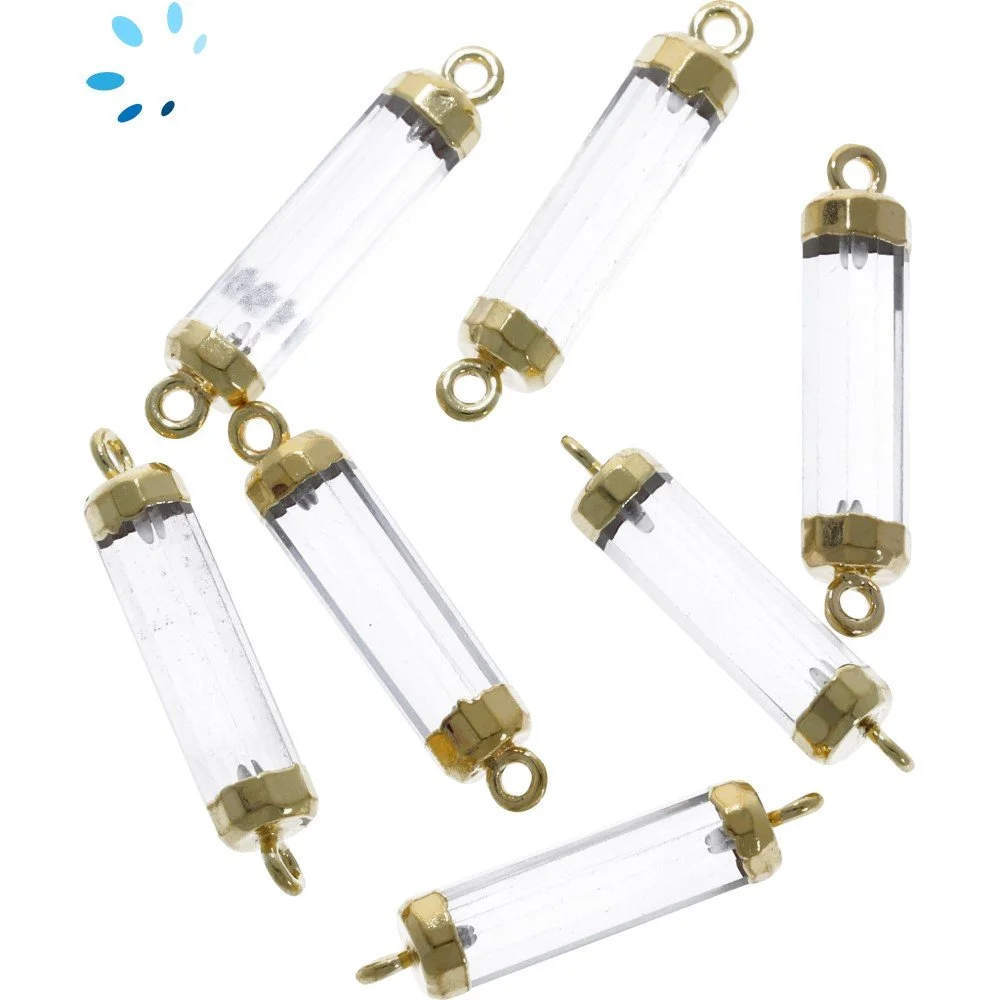 Crystal Quartz Barrel Connector 18x5mm 18k Gold Electroplated - Set of 4