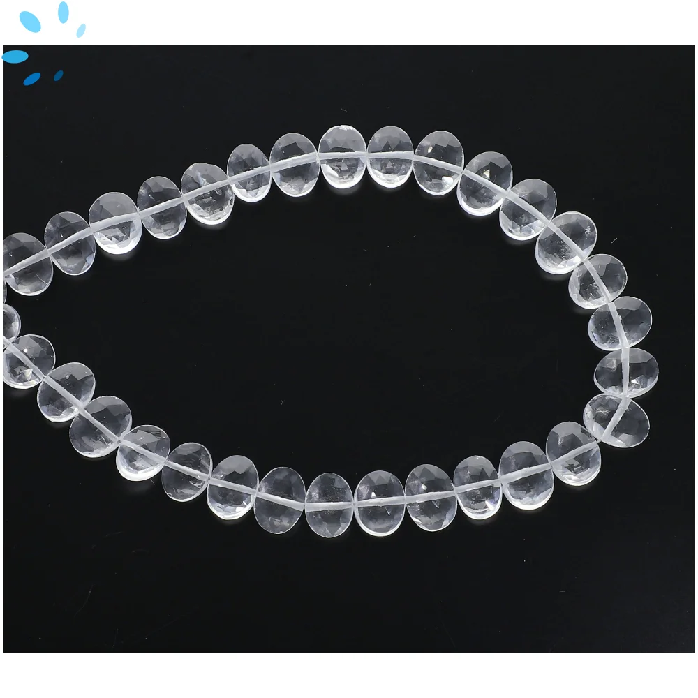 Crystal Quartz Faceted Oval Center Drilled Beads 8x6mm - 8 Inch Strand
