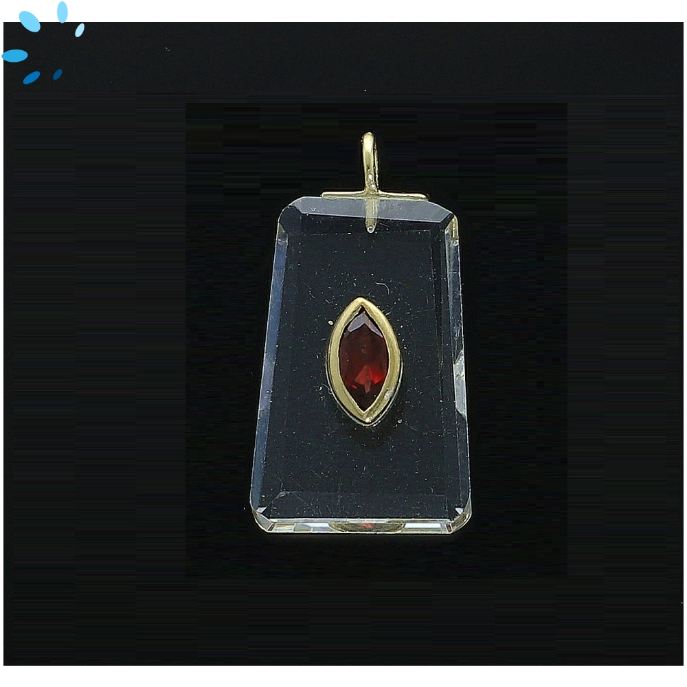 Crystal Quartz & Garnet Fancy Shape Inlay Charm Pendant 24x16mm - 18k Gold Plated Sterling Silver