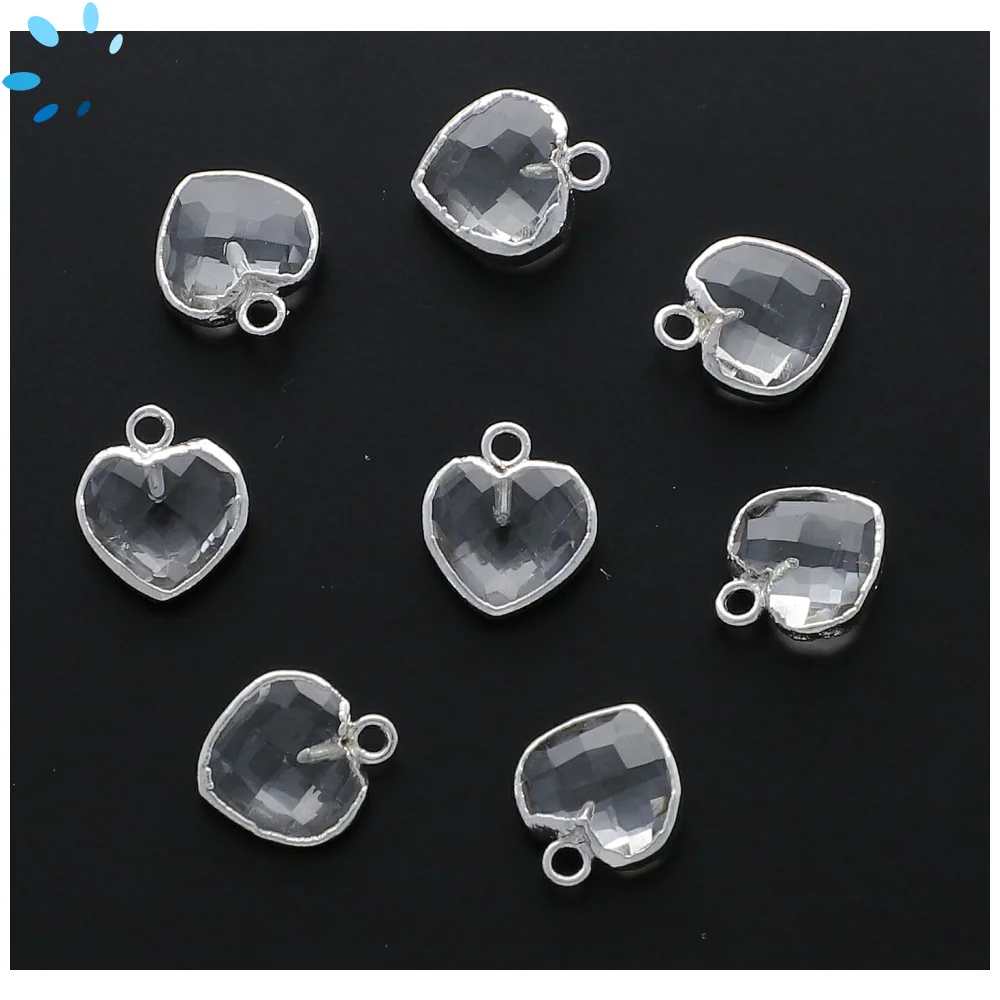 Crystal Quartz Heart Charm Pendant 9mm Platinum Electroplated - Set of 4