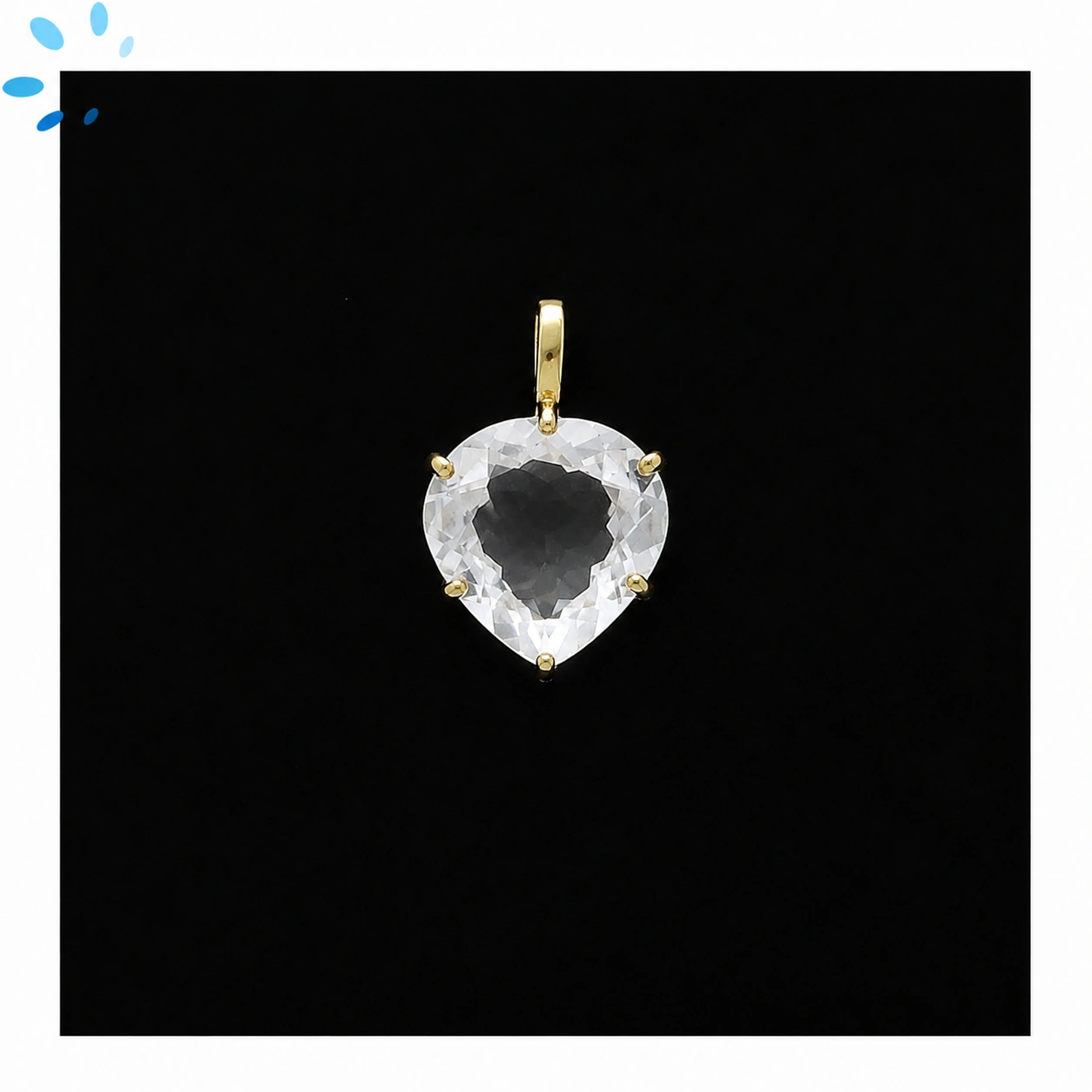 Crystal Quartz Heart Prong-Set Pendant Charm 16mm - 18k  Gold Plated Sterling Silver - 1 Piece