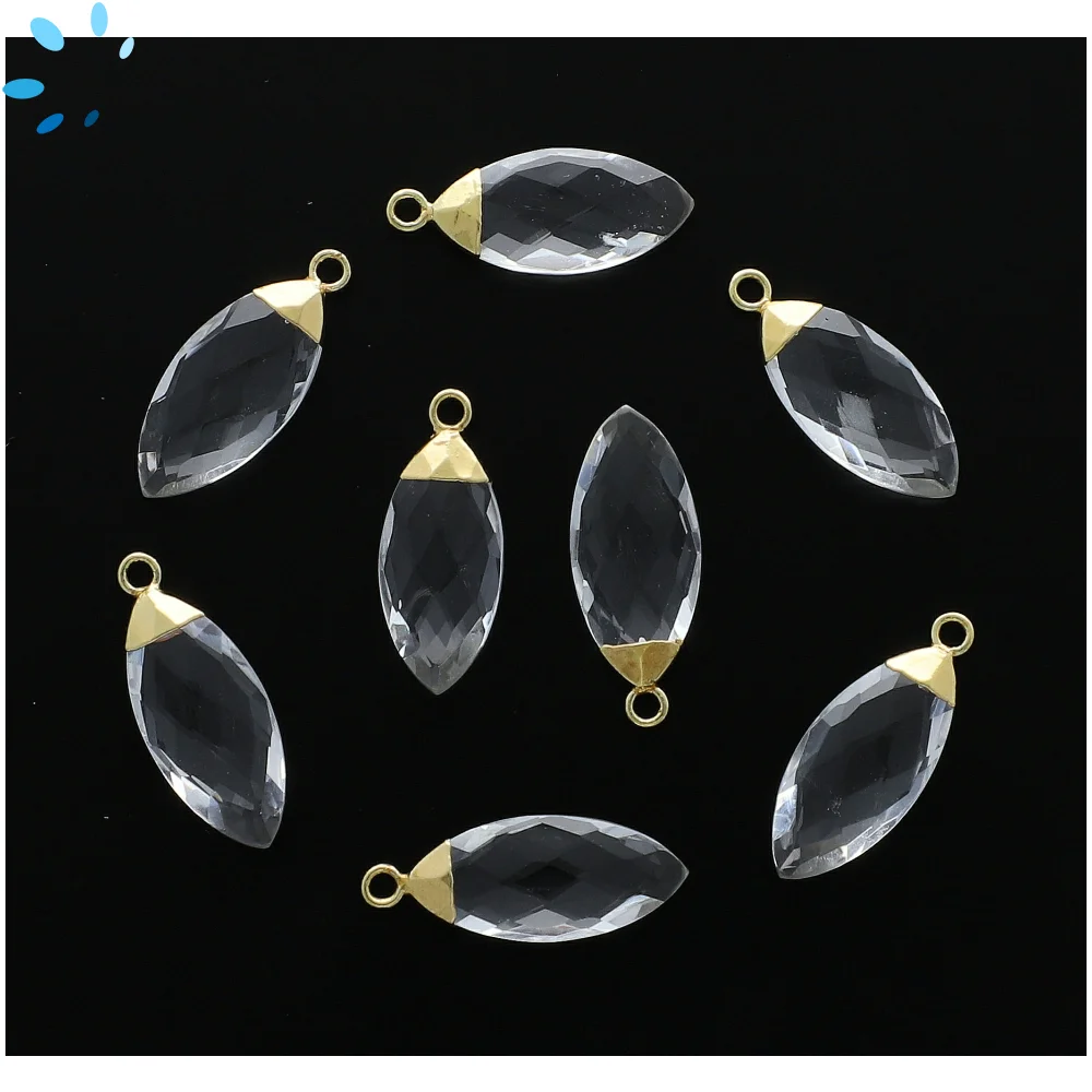 Crystal Quartz Marquise Charm Pendant Charm 17x8mm 18k Gold Electroplated - Set of 4