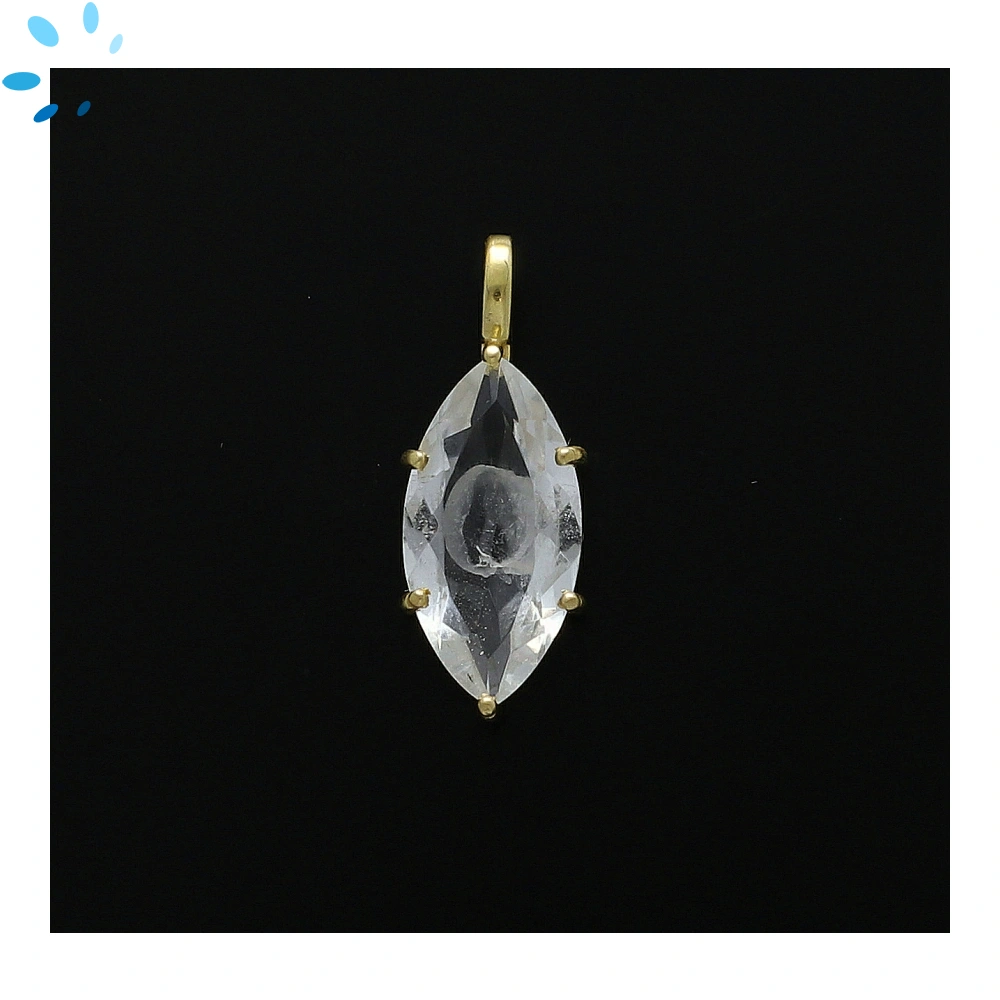 Crystal Quartz Marquise Prong-Set Pendant Charm 19x9mm - 18k Gold Plated Sterling Silver - 1 Piece