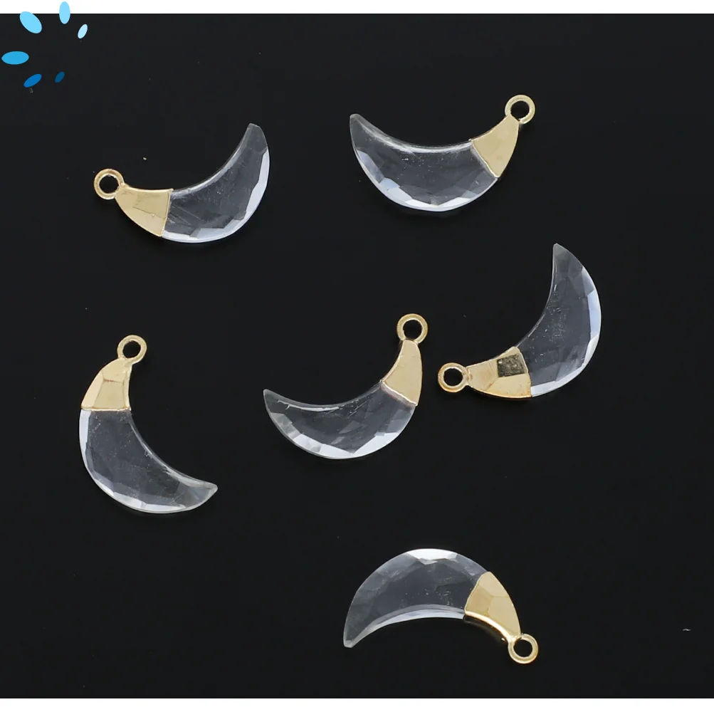 Crystal Quartz Moon Pendant Charm 13x5 - 15x6mm 18k Gold Electroplated - Set of 4