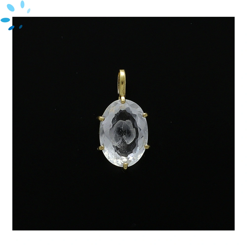 Crystal Quartz Oval Prong-Set Pendant Charm 15x11mm - 18k Gold Plated Sterling Silver - 1 Piece