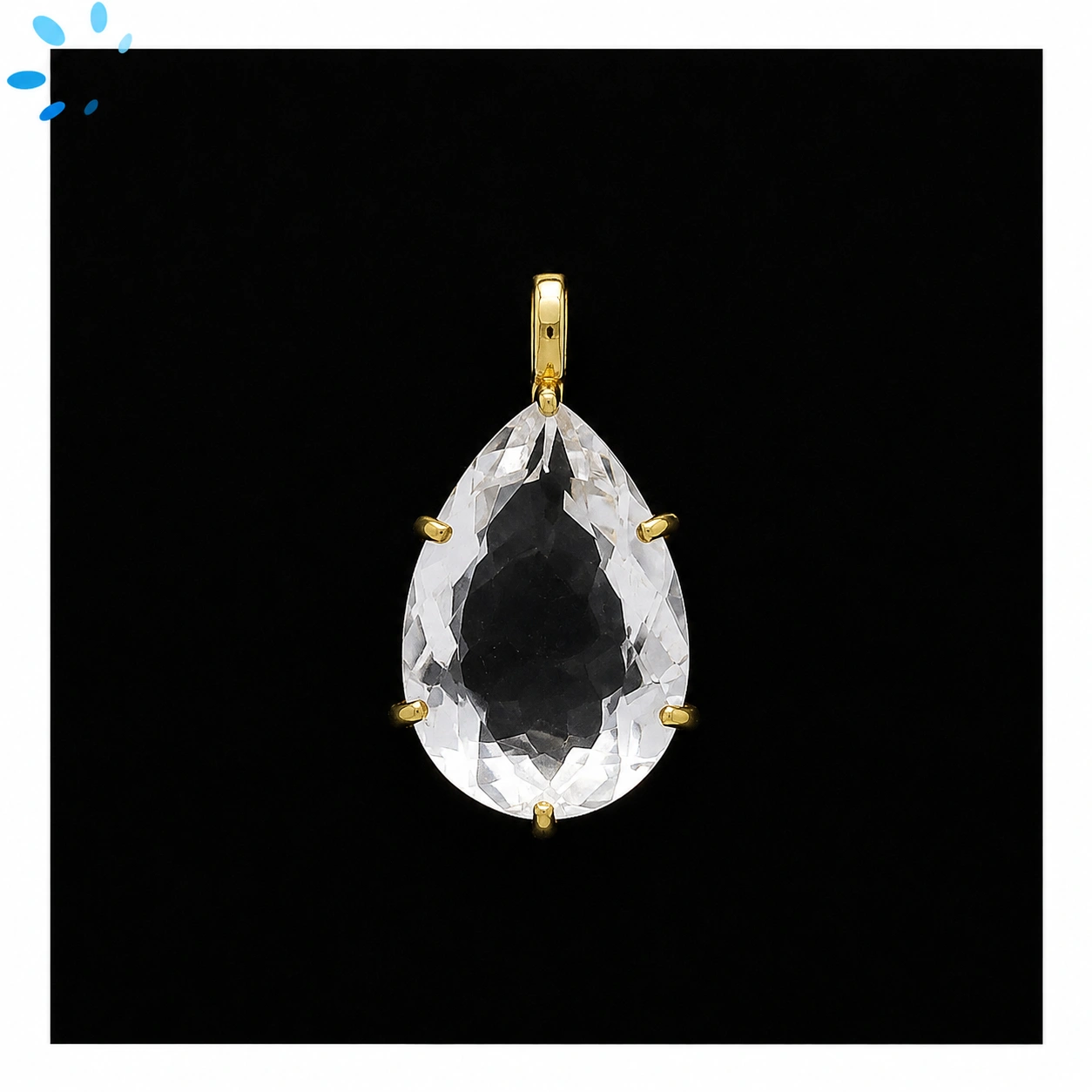 Crystal Quartz Pear Prong-Set Pendant Charm 19x14mm - 18k  Gold Plated Sterling Silver - 1 Piece