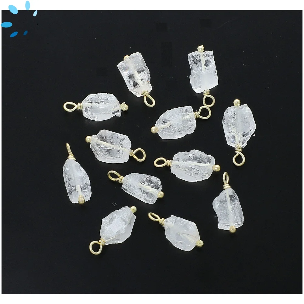 Crystal Quartz Rough Bezel Pendant Charm 8x5 - 10x7mm - 18k Gold Plated Sterling Silver - Set of 4
