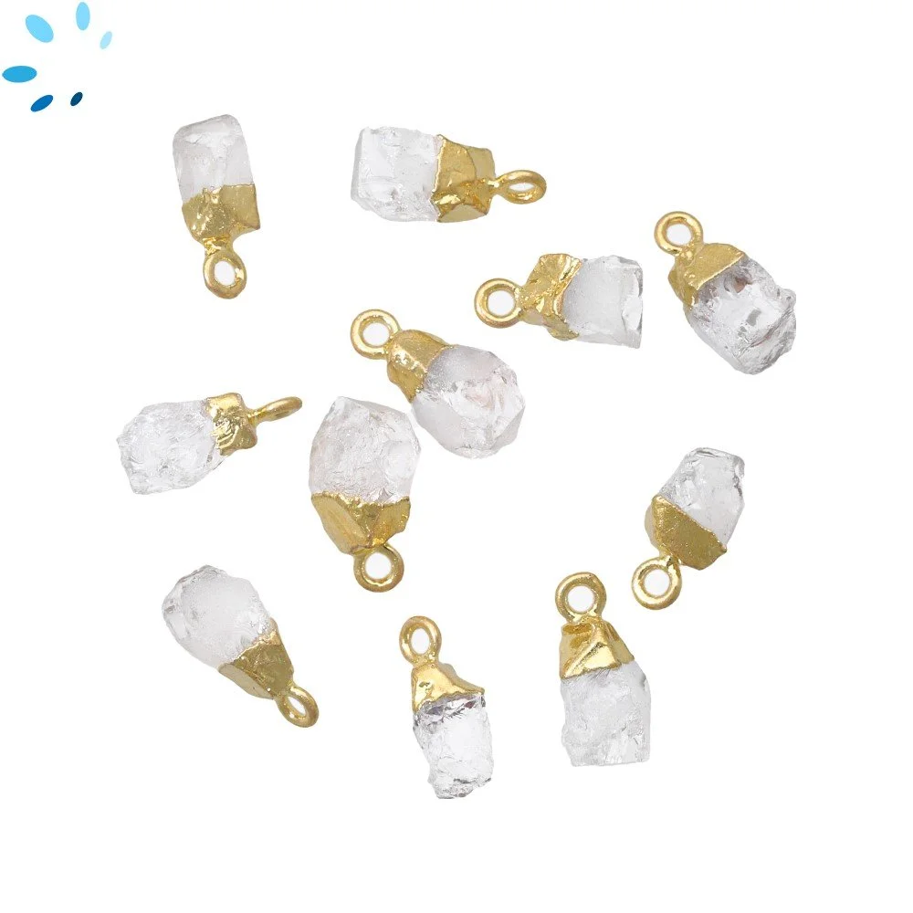 Crystal Quartz Rough Pendant Charm 8x5mm - 10x7mm 18k Gold Electroplated - Set of 4