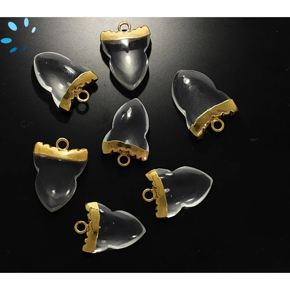 Crystal Quartz Shark Tooth Pendant Charm 15x11 - 17x13mm 18k Gold Electroplated - Set of 4