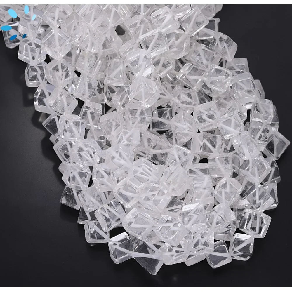 Crystal Quartz Smooth Cube Center Drilled Beads 5mm - 14 Inch Strand
