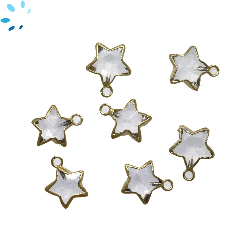 Crystal Quartz Star Charm Pendant 10-11mm 18k Gold Electroplated - Set of 8