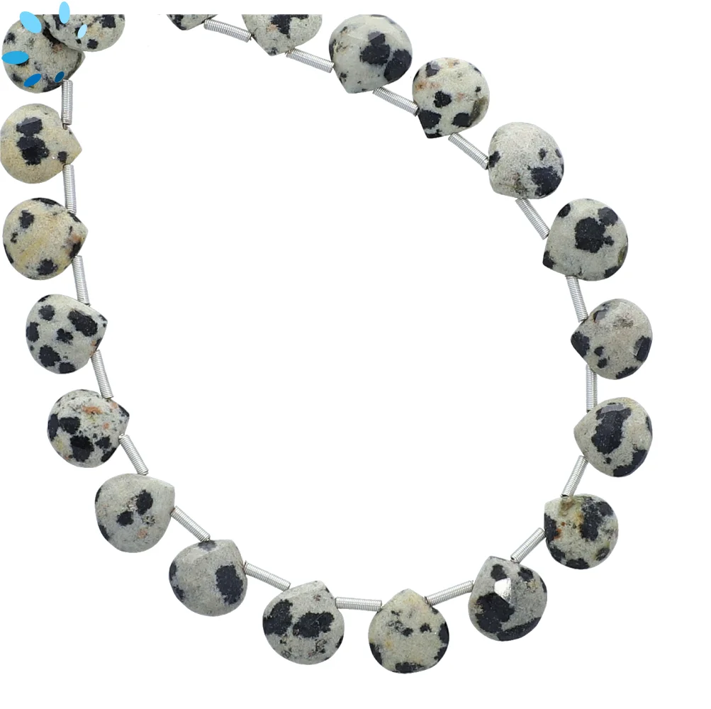 Dalmatian Jasper Faceted Heart Top Drilled Beads 8mm - 8 Inch Strand