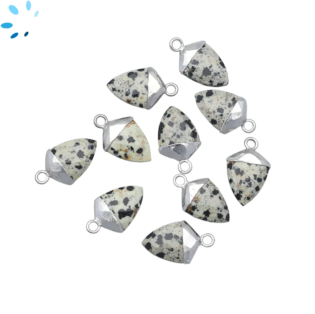 Dalmatian Jasper Shield Charm Pendant 12x9mm Silver Electroplated - Set of 4