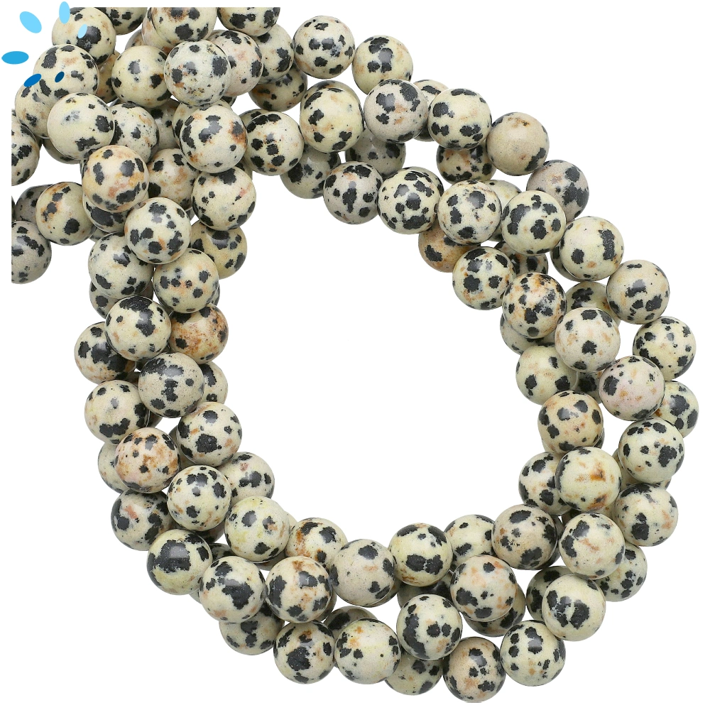 Dalmatian Jasper Smooth Round Top to Bottom Drilled Beads 8mm - 16 Inch Strand