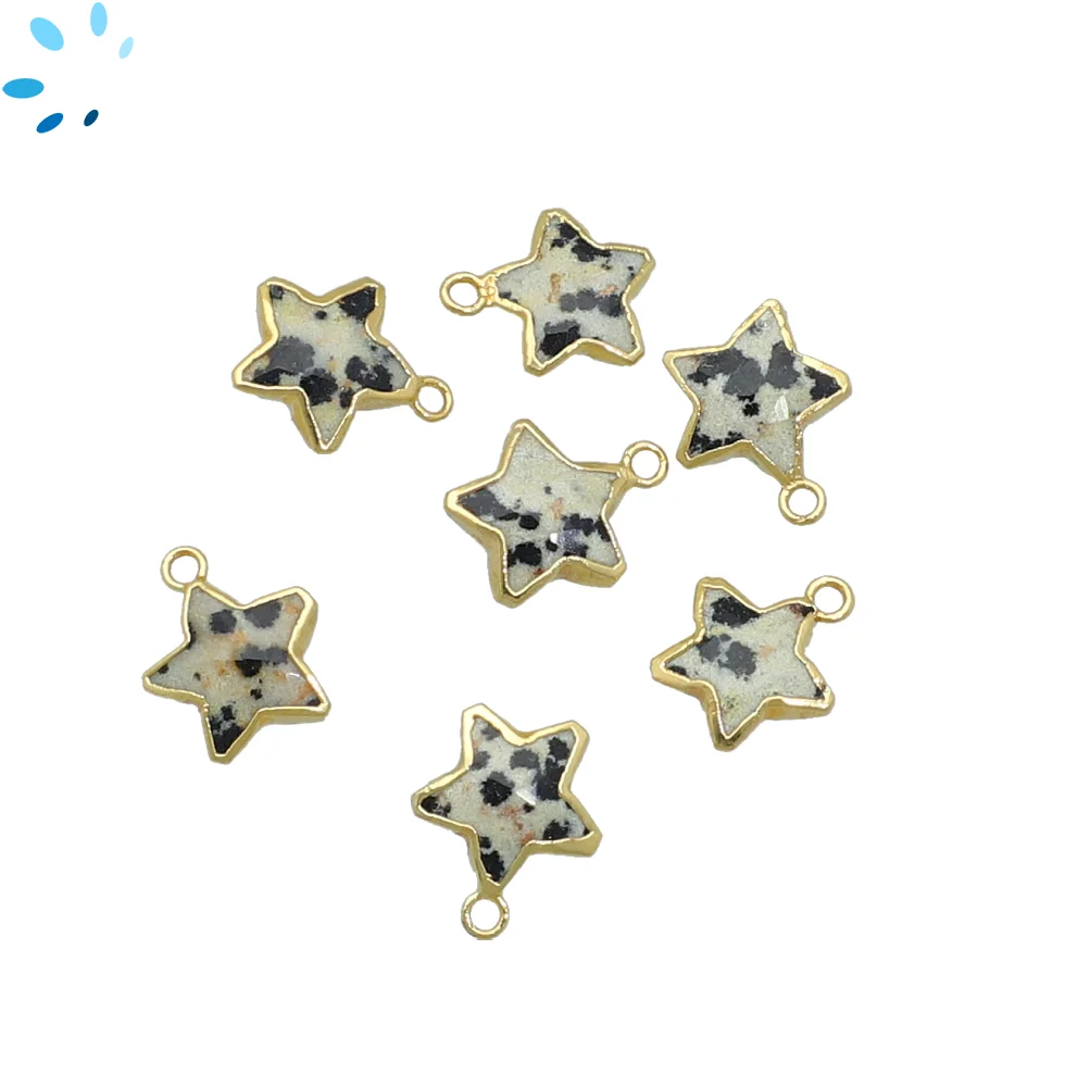 Dalmatian Jasper Star Pendant Charm 10mm 18k Gold Electroplated - Set of 8