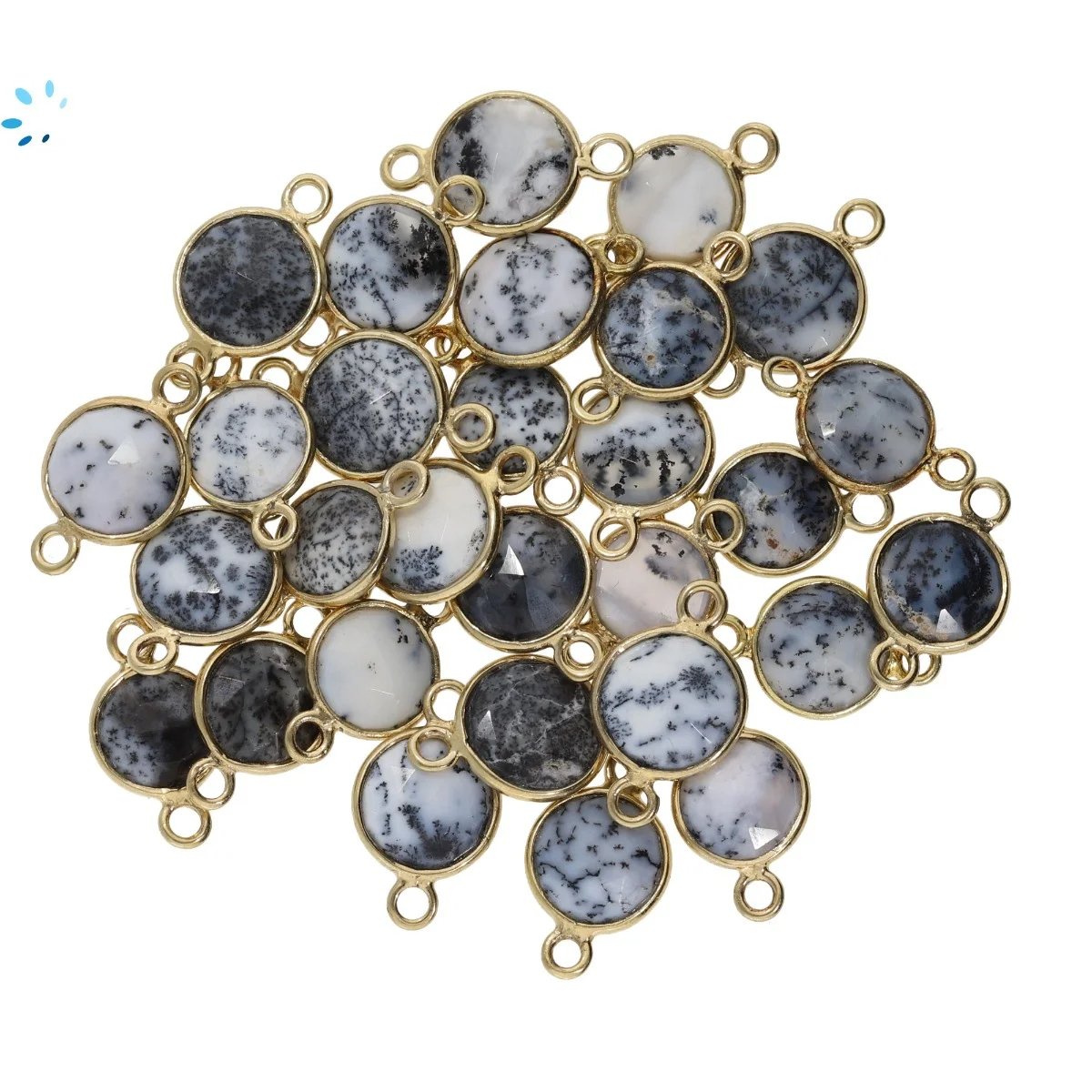 Dendrite Opal Coin Bezel Connector 8mm - 18k Gold Plated Sterling Silver - Set of 4