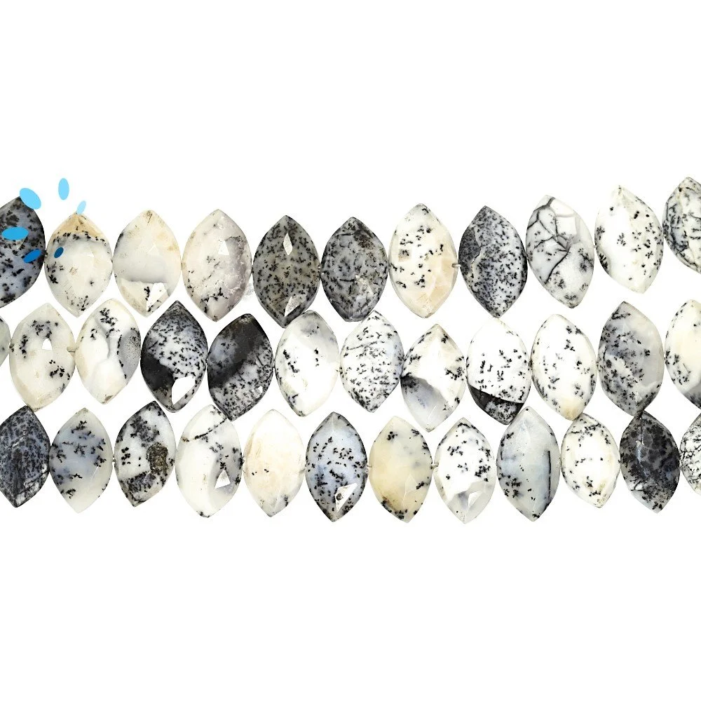 Dendrite Opal Faceted Marquise Center Drilled Beads 10x6 - 12x7mm - 8 Inch Strand