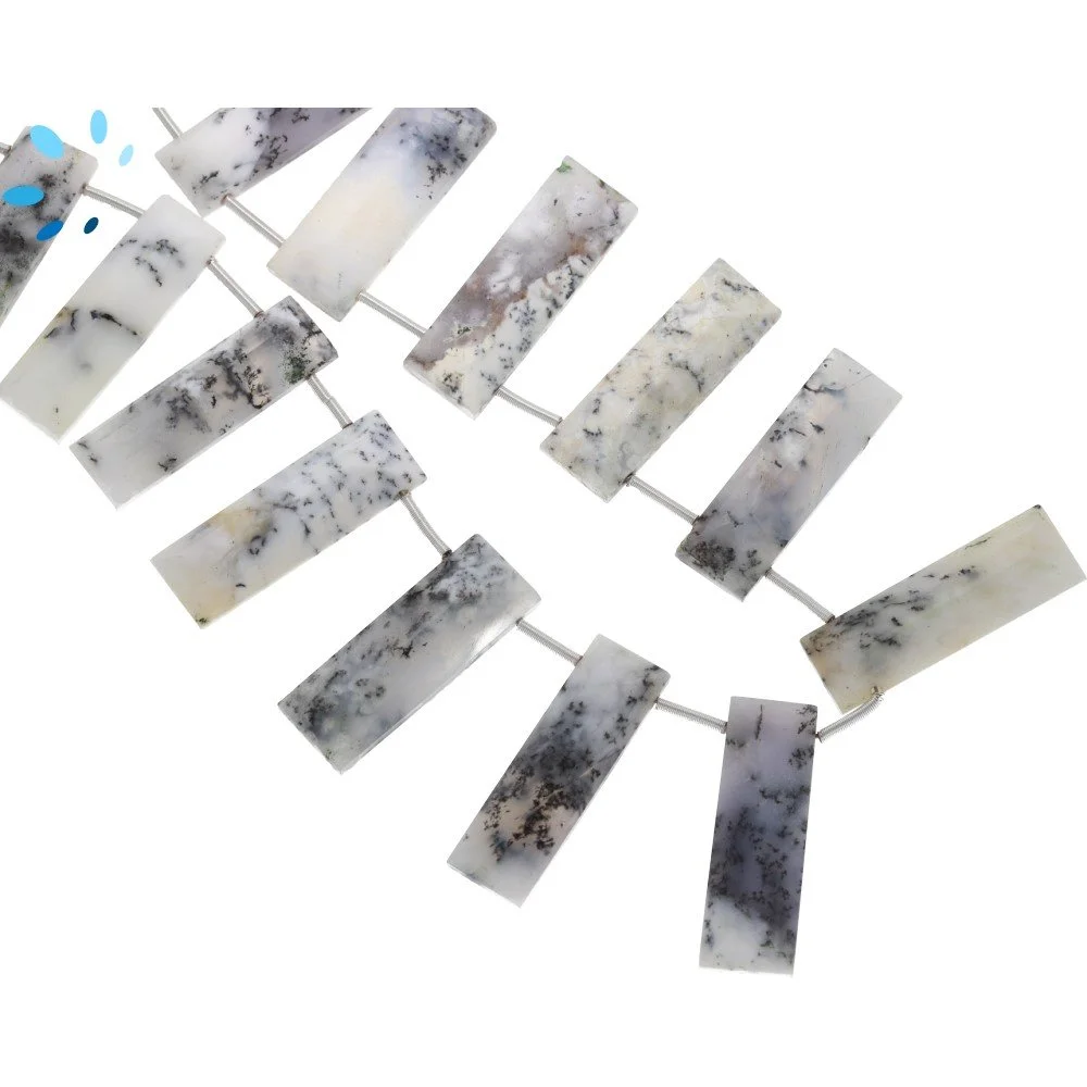Dendrite Opal Faceted Rectangle Top Drilled Beads 20x7 - 24x7mm - 8 Inch Strand
