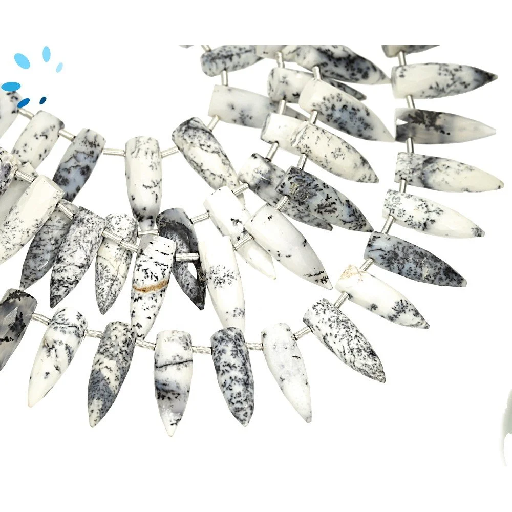Dendrite Opal Faceted Spike Top Drilled Beads 13x4 - 16x5mm - 8 Inch Strand