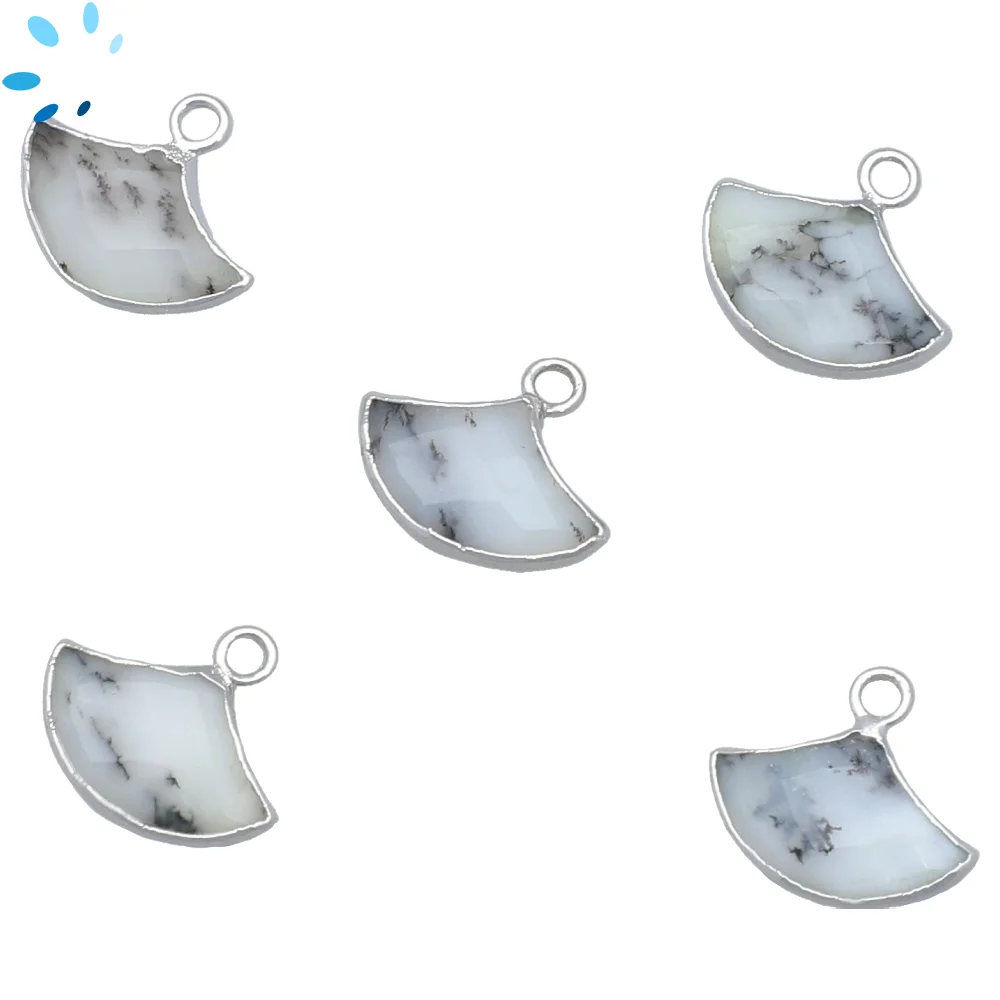 Dendrite Opal Fan Pendant Charm 15x10mm Platinum Electroplated -  Set of 2