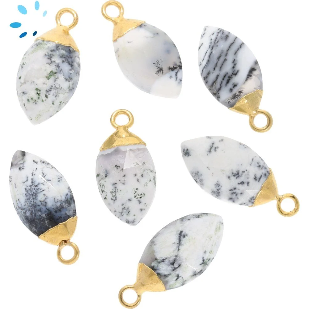 Dendrite Opal Marquise Charm Pendant 14x7 - 16x9mm 18k Gold Electroplated - Set of 4