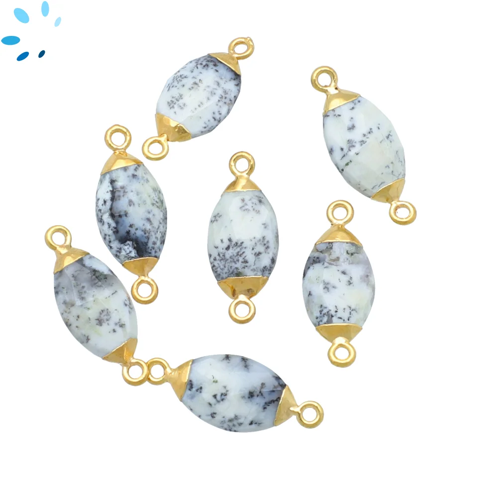 Dendrite Opal Marquise Connector 14x7 - 16x9mm 18k Gold Electroplated - Set of 4