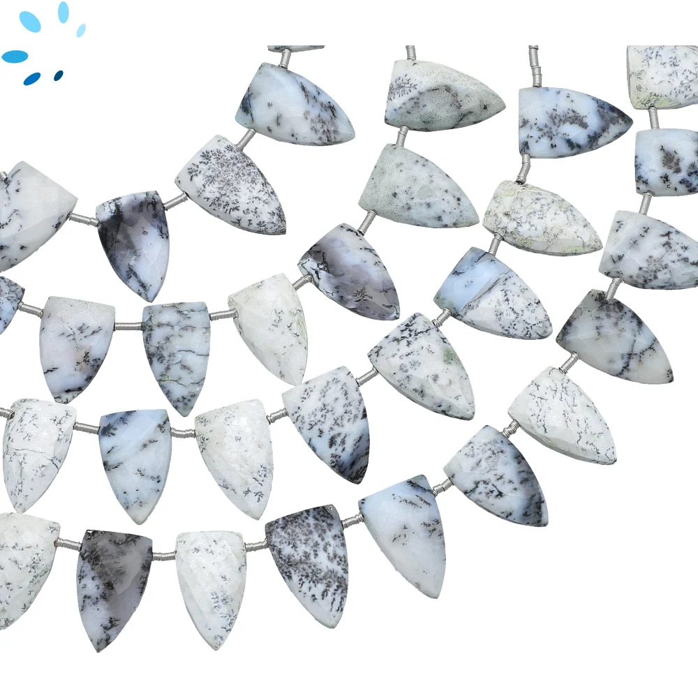 Dendritic Opal Faceted Half Marquise Top Drilled Beads 13x8 - 16x9mm - 8 Inch Strand