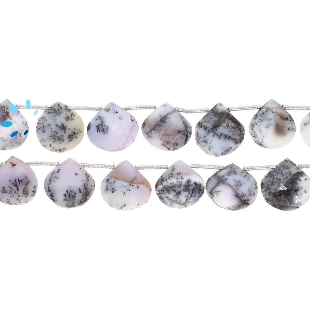 Dendritic Opal Faceted Heart Top Drilled Beads 14mm - 8 Inch Strand