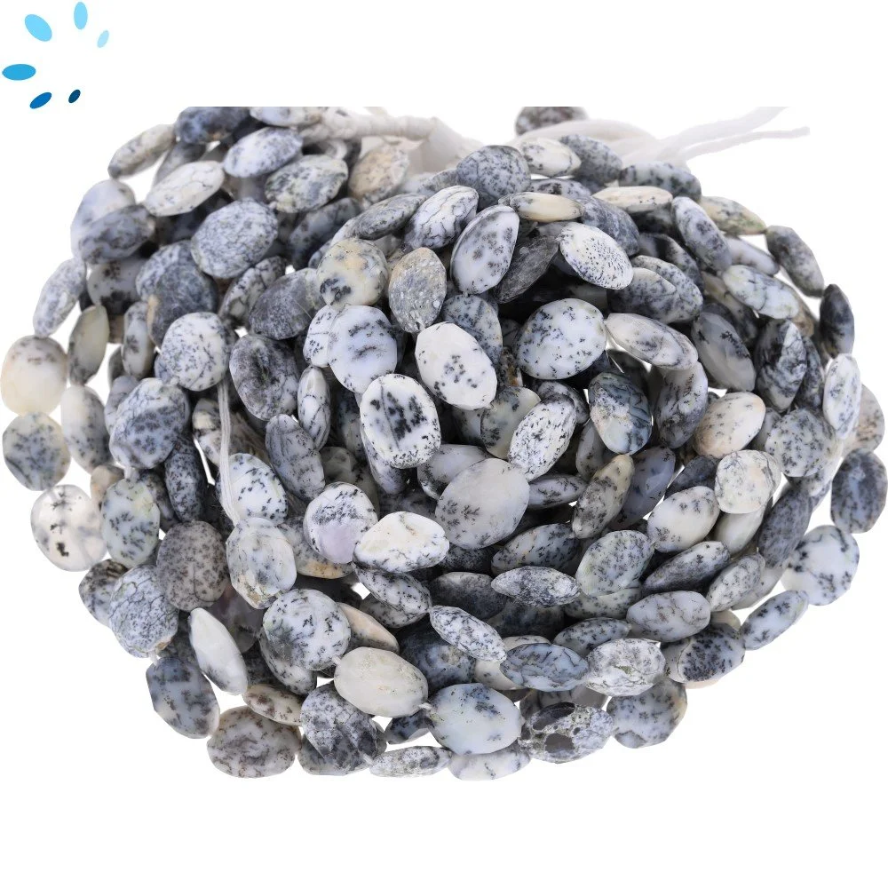 Dendritic Opal Faceted Oval Nuggets Top to Bottom Drilled Beads 10x8 - 12x9mm - 13 Inch Strand