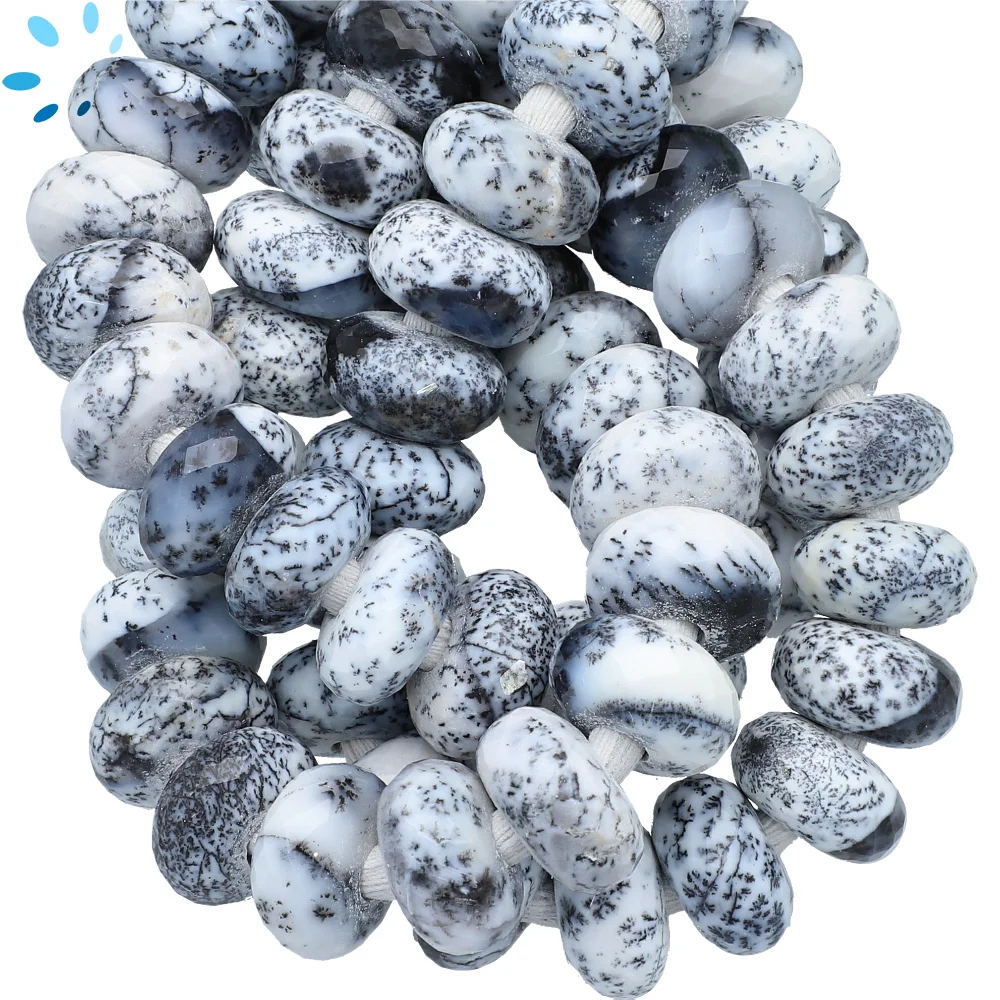 Dendritic Opal Faceted Rondelle Center Drilled Beads 14mm - 8 Inch Strand