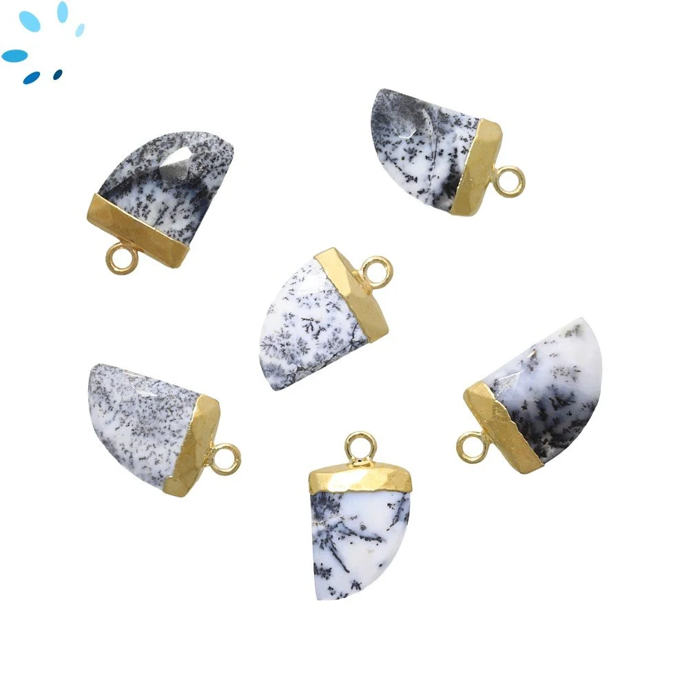 Dendritic Opal Horn Pendant Charm 13x10 - 15x12mm 18k Gold Electroplated - Set of 4