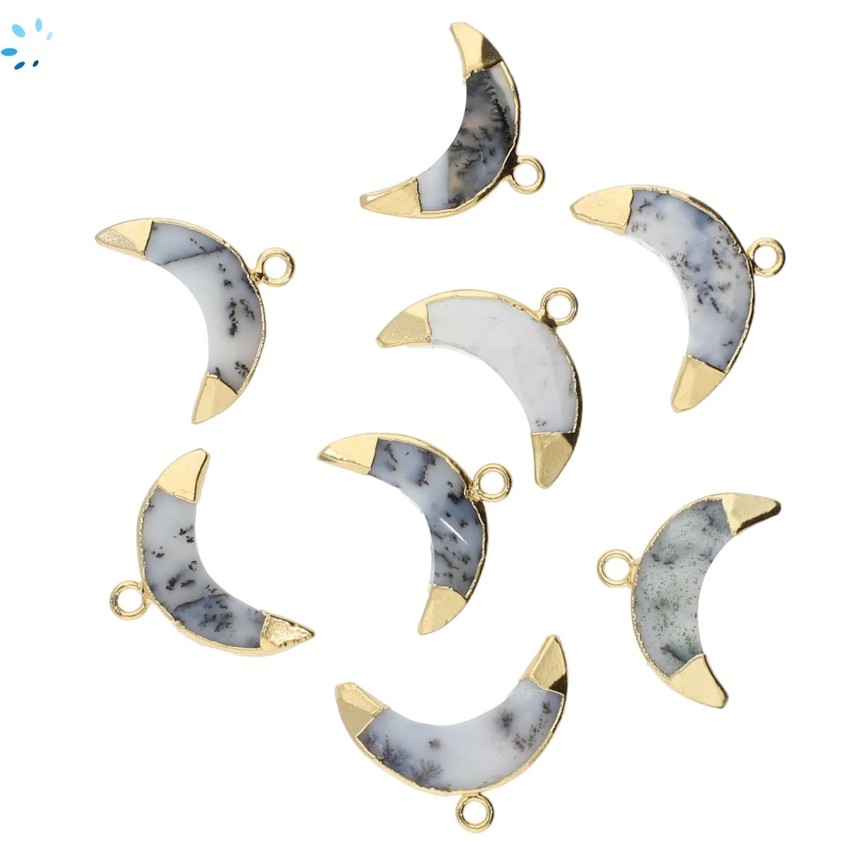 Dendritic Opal Moon Pendant Charm 15x5 - 17x6mm 18k Gold Electroplated - Set of 4