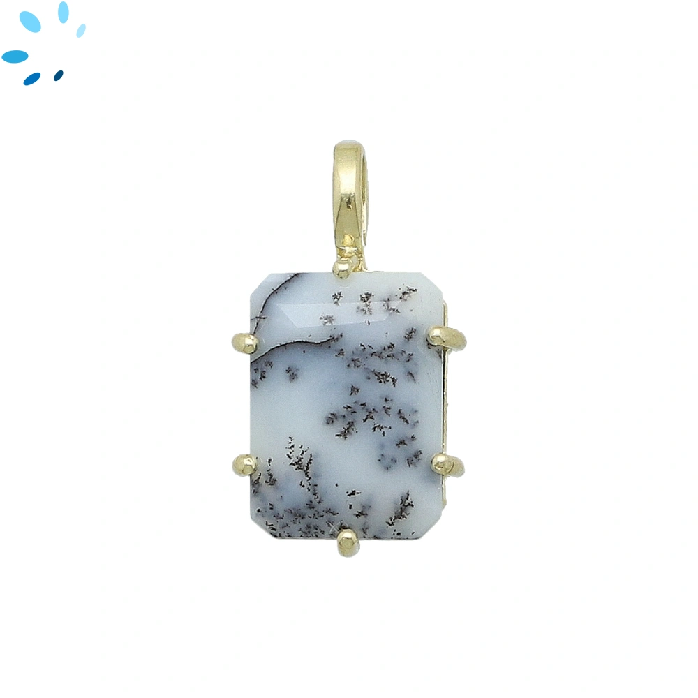 Dendritic Opal Octagon Prong-Set Pendant Charm 15x12mm - 18k  Gold Plated Sterling Silver - 1 Piece