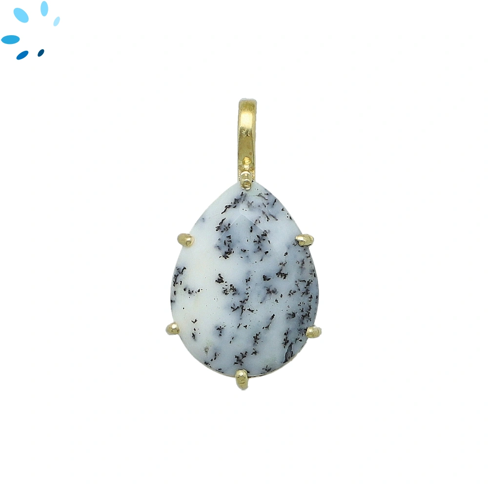 Dendritic Opal Pear Prong-Set Pendant Charm 17x12mm - 18k  Gold Plated Sterling Silver - 1 Piece