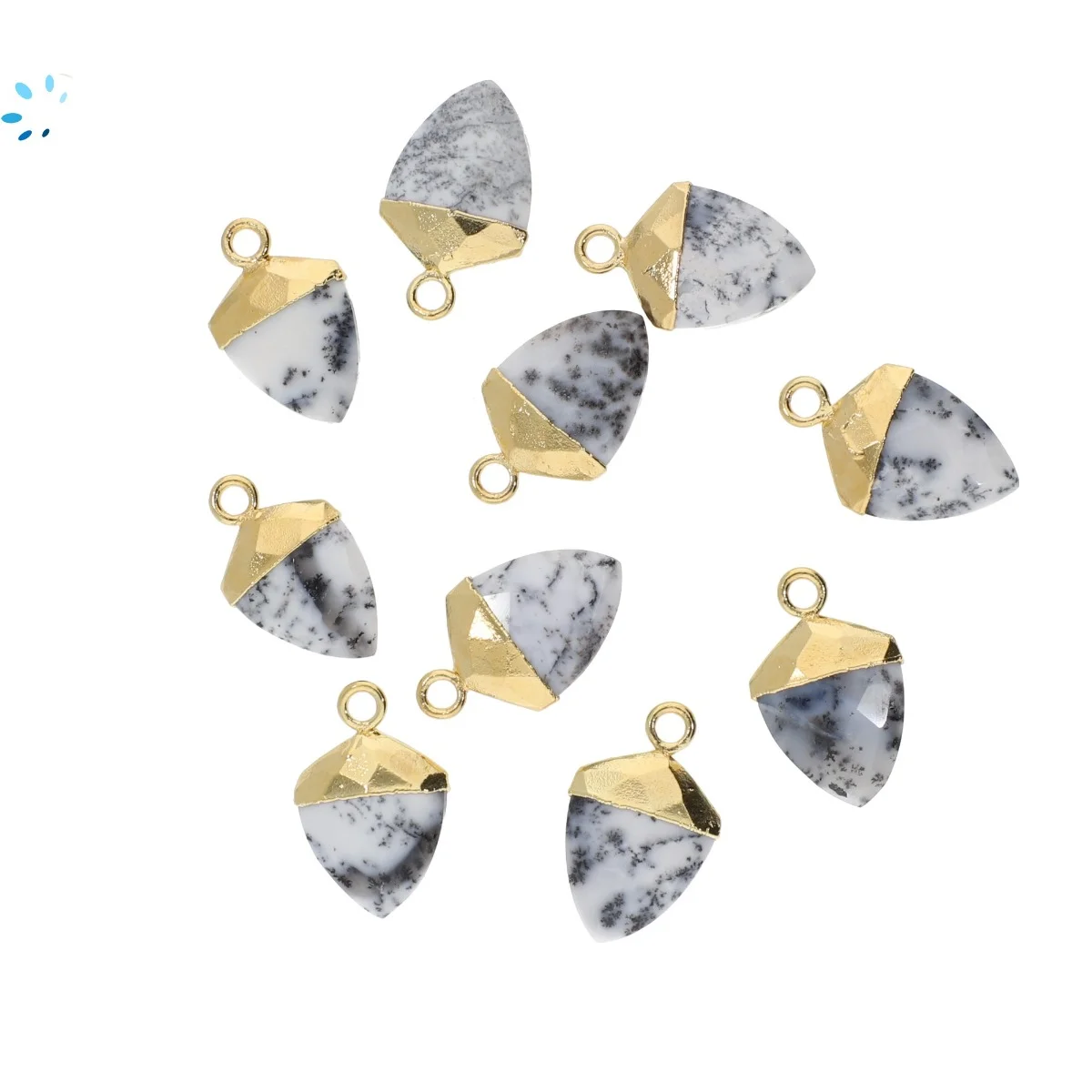 Dendritic Opal Shield Charm Pendant 12x10 - 14x12mm 18k Gold Electroplated - Set of 4