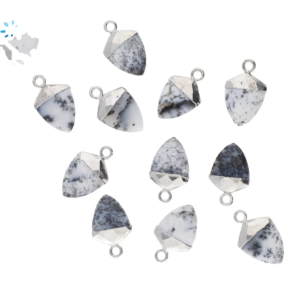 Dendritic Opal Shield Pendant Charm 12x10 - 14x12mm Silver Electroplated - Set of 4