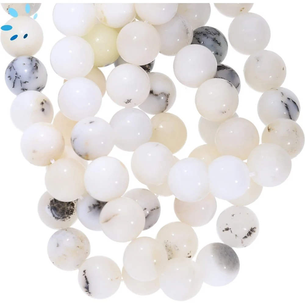 Dendritic Opal Smooth Round Top to Bottom Drilled Beads 10mm - 14 Inch Strand