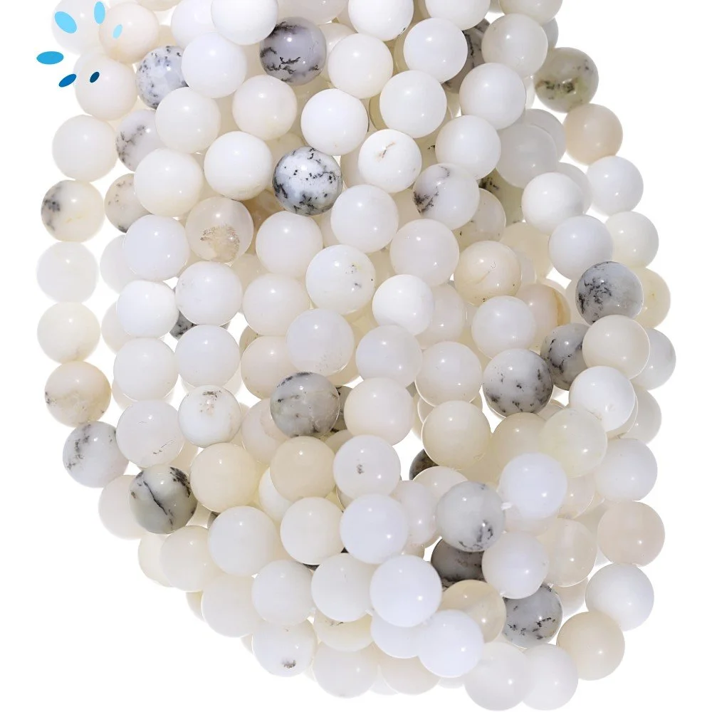Dendritic Opal Smooth Round Top to Bottom Drilled Beads 6mm - 14 Inch Strand