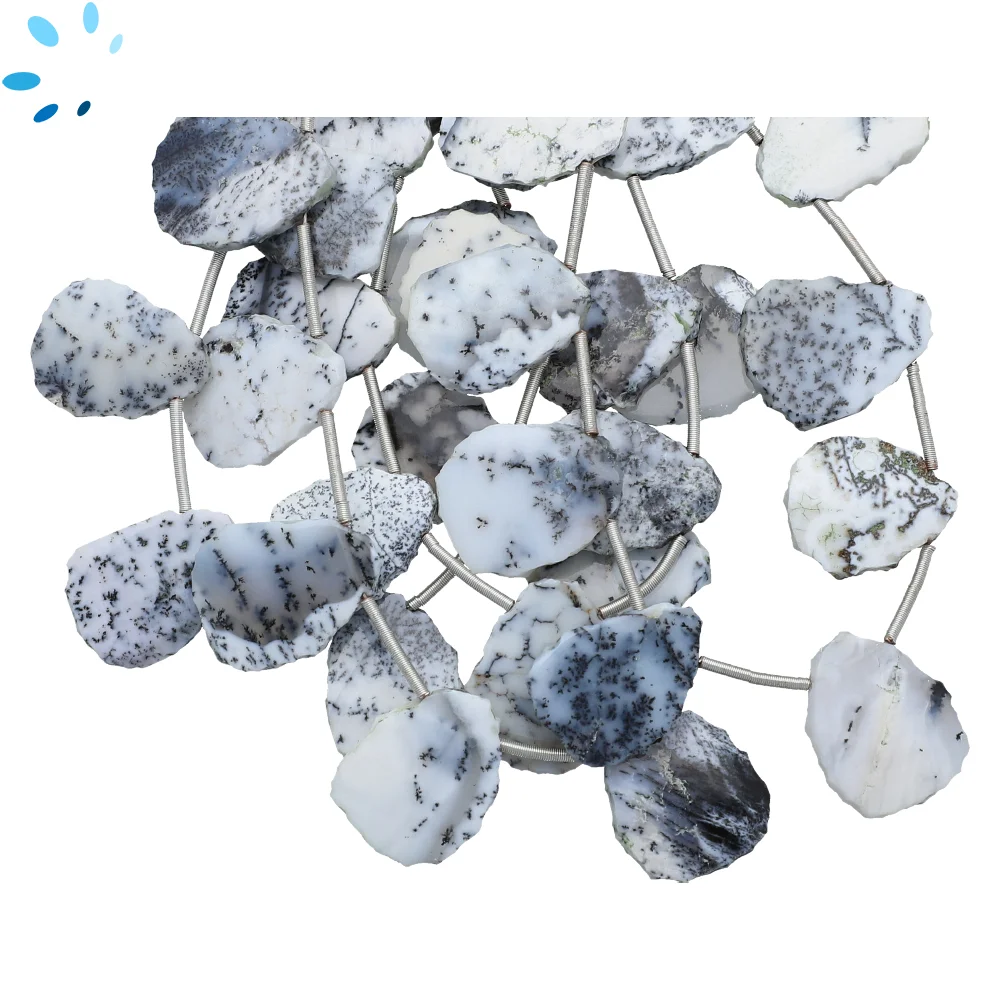 Dendritic Opal Smooth Slice Top Drilled Beads 15x12mm - 8 Inch Strand