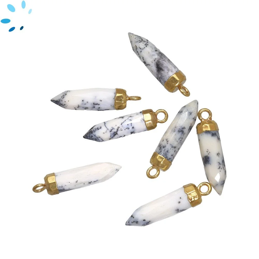 Dendritic Opal Spike Charm Pendant 18x5mm 18k Gold Electroplated - Set of 4